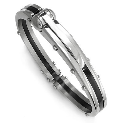 Metal Factory Stainless Steel Black Men's Mechanic Cuff Bracelet