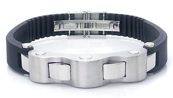 Metal Factory Stainless Steel Rubber Men's Ribbed Bracelet