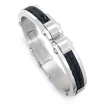 Metal Factory Stainless Steel Braided Leather Men's Cuff Bracelet