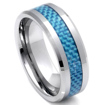 Metal Factory Tungsten Carbide Blue Carbon Fiber Ring