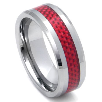 Tungsten Carbide Red Carbon Fiber Ring engagement wedding rings jewelry