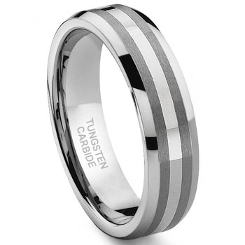 Metal Factory Tungsten Carbide 14K White Gold Inlay 6MM Wedding Band