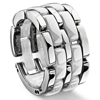 2 Row White Diamond Ceramic Unisex Wedding Ring :  lgbt wedding rings jewelry