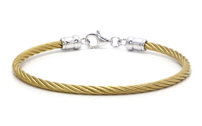 Metal Factory Stainless Steel Golden Cable Rope Sterling Silver Bangle