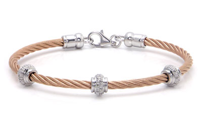 Metal Factory Rose Gold Cable Rope Diamond Silver Bangle