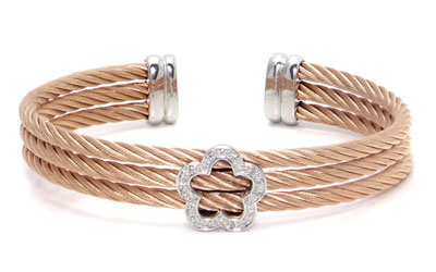 Metal Factory Rose Gold Cable Rope Diamond Clover Silver Bangle