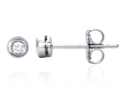 Metal Factory 14K White Gold Bezel Set Diamond Stud Earrings