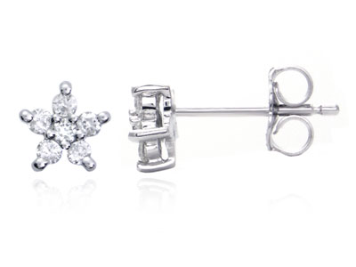 Metal Factory 14K White Gold Star Diamond Stud Earrings