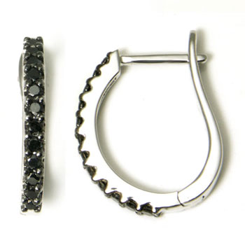 Metal Factory 14K White Gold Black Diamond Hoop Earrings