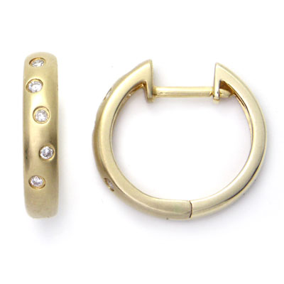 Metal Factory 14K Gold Scattered Bezel Diamond Hoop Earrings