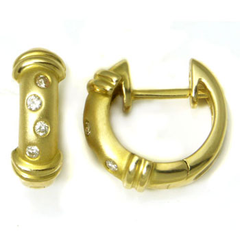 Metal Factory 14K Yellow Gold Scattered Diamond Huggie Earrings