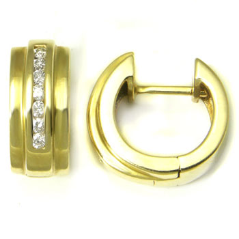 Metal Factory 14K Yellow Gold Channel Set Diamond Hoop Earrings