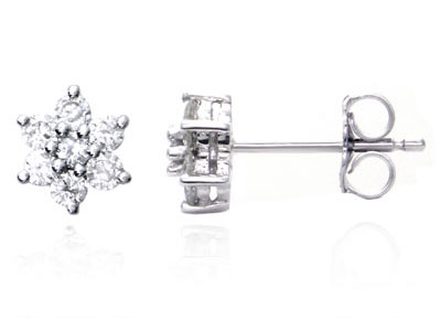 Metal Factory 14K White Gold Flower Diamond Stud Earrings