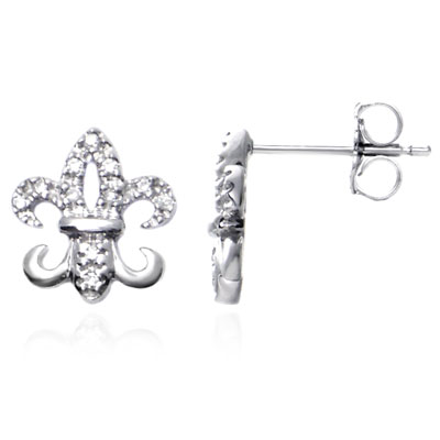 Metal Factory 14K White Gold Fleur-de-Lis Diamond Stud Earrings