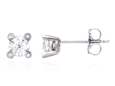 Metal Factory 14K White Gold Round Diamond Stud Earrings w/ Diamond Prongs