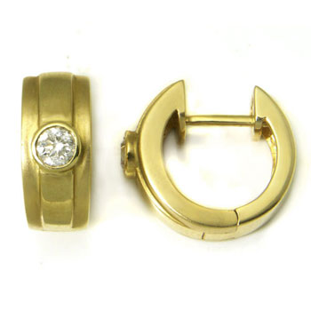 Metal Factory 14K Yellow Gold Bezel Set Diamond Huggie Earrings