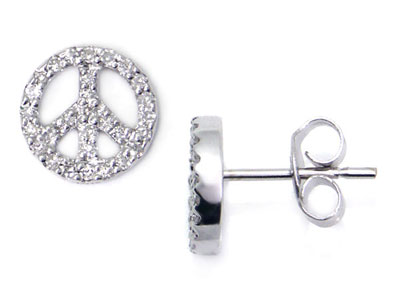 Metal Factory 14K White Gold Peace Sign Diamond Stud Earrings