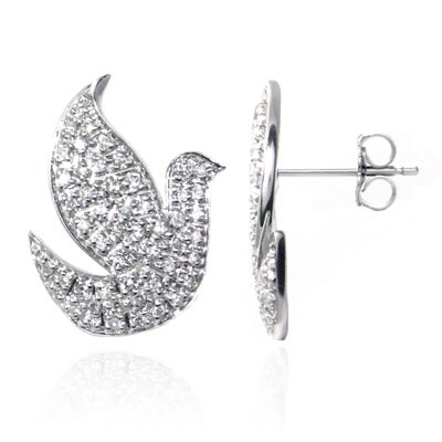 Metal Factory 14K White Gold Peace Dove Diamond Earrings