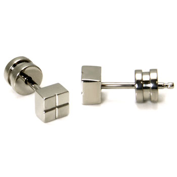 Metal Factory Titanium Checkered Stud Earrings