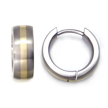 Metal Factory Titanium Gold Inlay Huggie Earrings