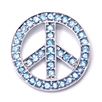 Metal Factory 14K White Gold Blue Topaz Peace Sign Pendant