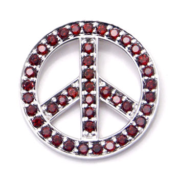 Metal Factory 14K White Gold Garnet Peace Sign Pendant