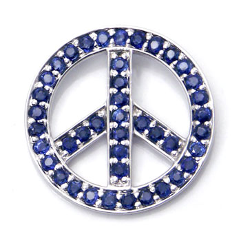 Metal Factory 14K White Gold Sapphire Peace Sign Pendant