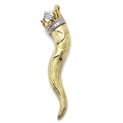 Metal Factory 14K Gold Italian Horn Diamond Crown Pendant