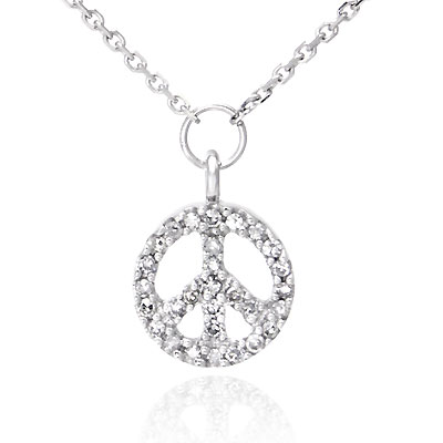 Metal Factory 14K White Gold Diamond Peace Sign Pendant w/ Necklace