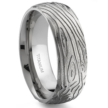 7 Degree WOOD GRAIN Titanium Band Ring :  lgbt wedding rings jewelry