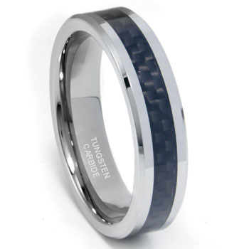 Metal Factory Tungsten Carbide 6MM Carbon Fiber Inlay Wedding Band Ring