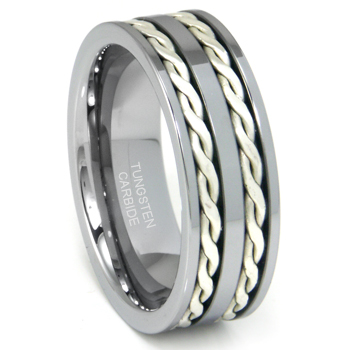 Metal Factory Tungsten Carbide Silver Rope Wedding Band Ring