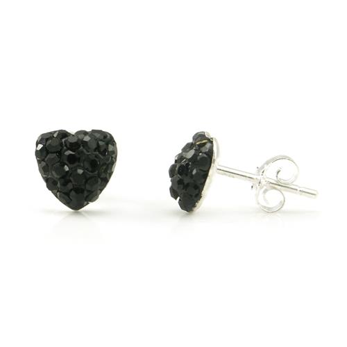 Metal Factory Swaroski Black Crystal Heart Shape Sterling Silver Stud Earrings