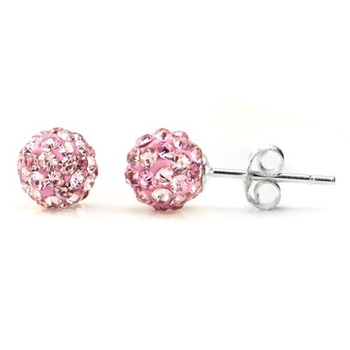 Metal Factory Swaroski Pink Crystal Ball 6MM Round Sterling Silver Stud Earrings