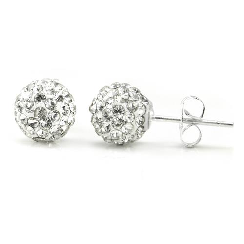 Metal Factory Swaroski White Crystal Ball 8MM Round Sterling Silver Stud Earrings