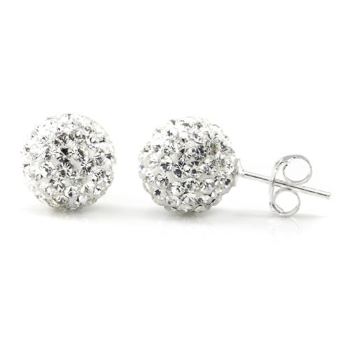 Metal Factory Swaroski White Crystal Ball 10MM Round Sterling Silver Stud Earrings