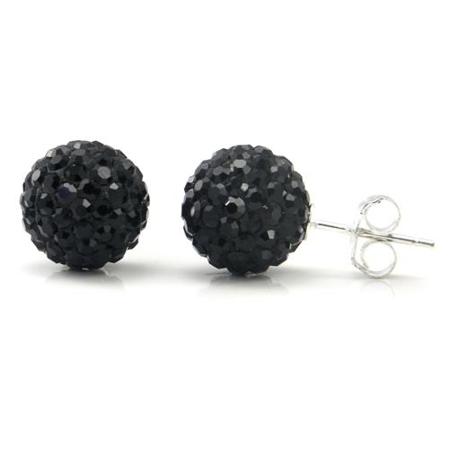Metal Factory Swaroski Black Crystal Ball 10MM Round Sterling Silver Stud Earrings
