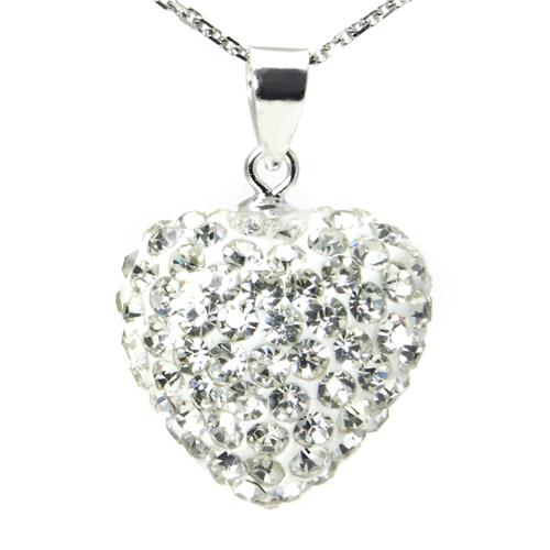 Metal Factory Swaroski White Crystal Heart Shape Sterling Silver Pendant