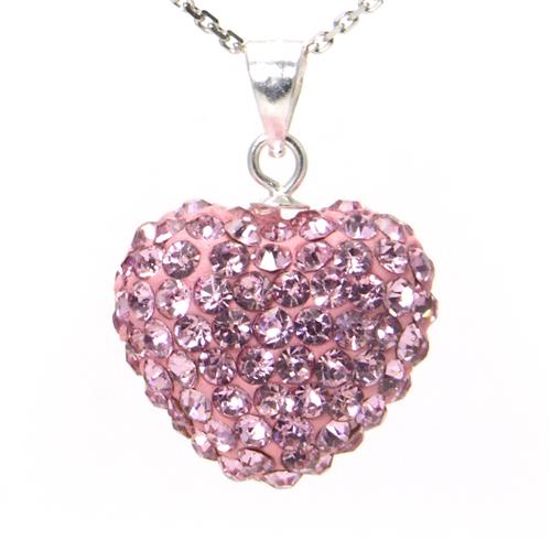 Metal Factory Swaroski Pink Crystal Heart Shape Sterling Silver Pendant
