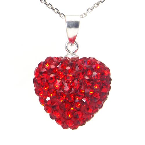 Metal Factory Swaroski Red Crystal Heart Shape Sterling Silver Pendant