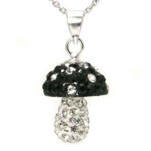 Metal Factory Swaroski Black & White Crystal Mushroom Sterling Silver Pendant