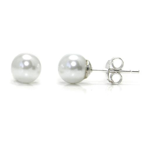Metal Factory White Freshwater 6MM Cultured Pearl Sterling Silver Stud Earrings