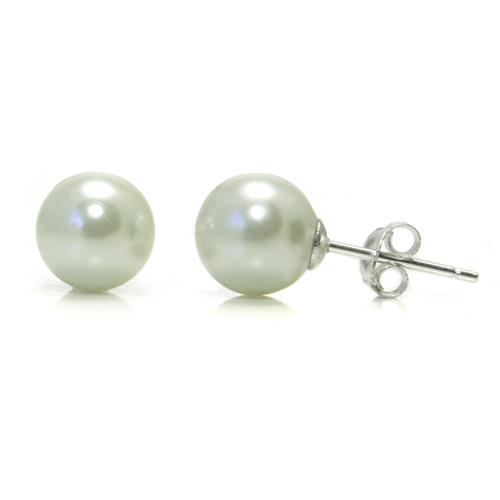 Metal Factory White Freshwater 8MM Cultured Pearl Sterling Silver Stud Earrings