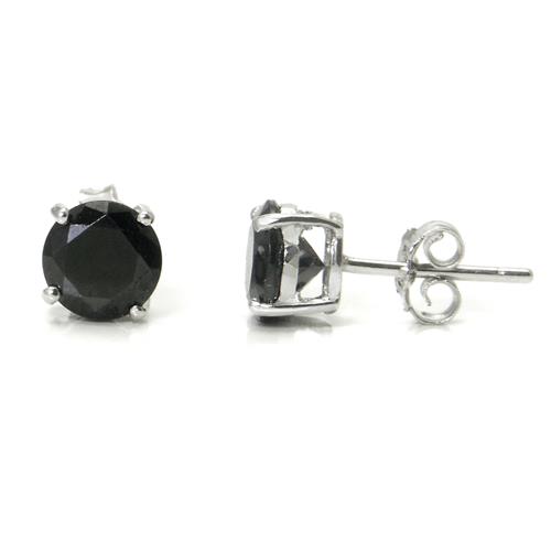 Metal Factory 925 Sterling Silver 1.5 tcw Basket Setting 6MM Black Round CZ Cubic Zirconia Nickel Free Stud Earrings