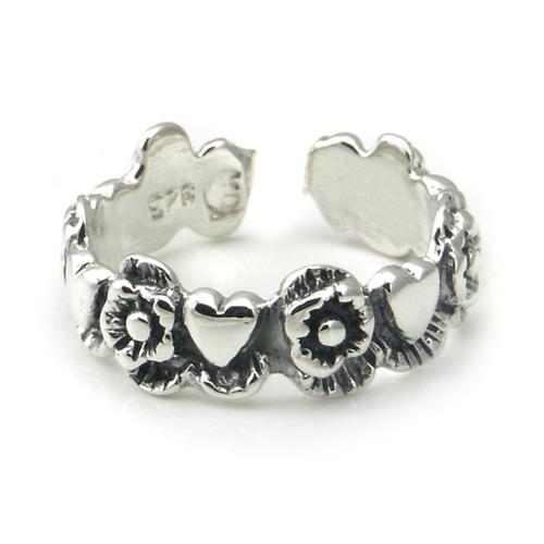 Metal Factory Sterling Silver Hawaiian Plumeria Flower Heart Adjustable Toe Band Ring