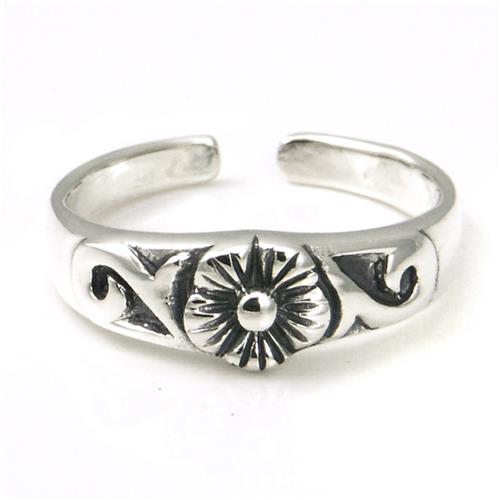 Metal Factory Sterling Silver Hawaiian Plumeria Flower Ocean Wave Adjustable Toe Band Ring
