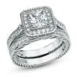 Metal Factory Sterling Silver Cubic Zirconia Halo 1.6 Carat tw Princess Cut CZ Filigree Wedding Engagement Ring Set