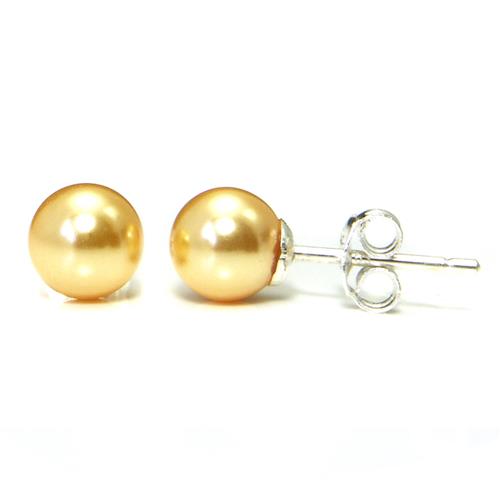 Metal Factory Golden Yellow Freshwater 6MM Cultured Pearl Sterling Silver Stud Earrings