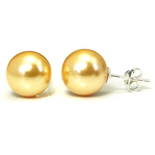 Metal Factory Golden Yellow Freshwater 10MM Cultured Pearl Sterling Silver Stud Earrings