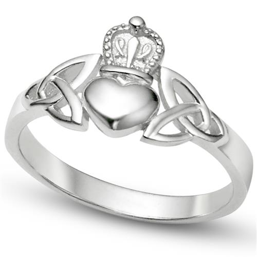 Metal Factory Nickel Free Sterling Silver Irish Claddagh Friendship and Love Band Celtic Ring w/ Trinity Symbols